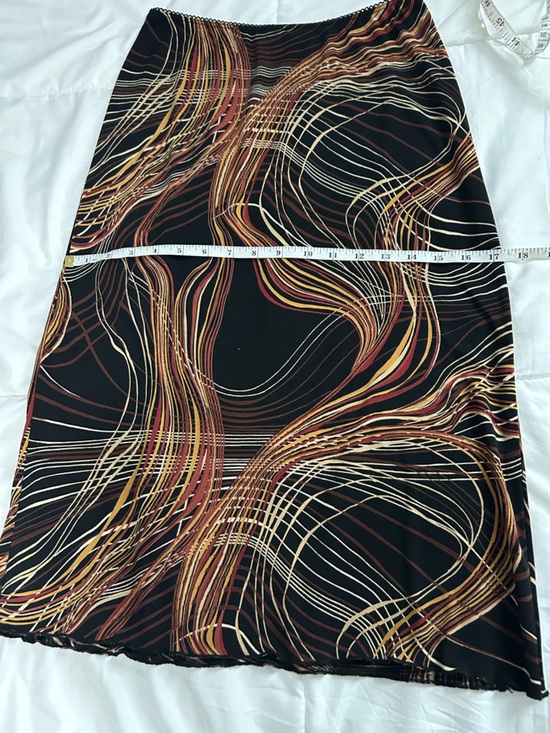 Vintage 90s La Belle Black Skirt with Gold and Brown Wave Print - Medium - Picture 6 of 8